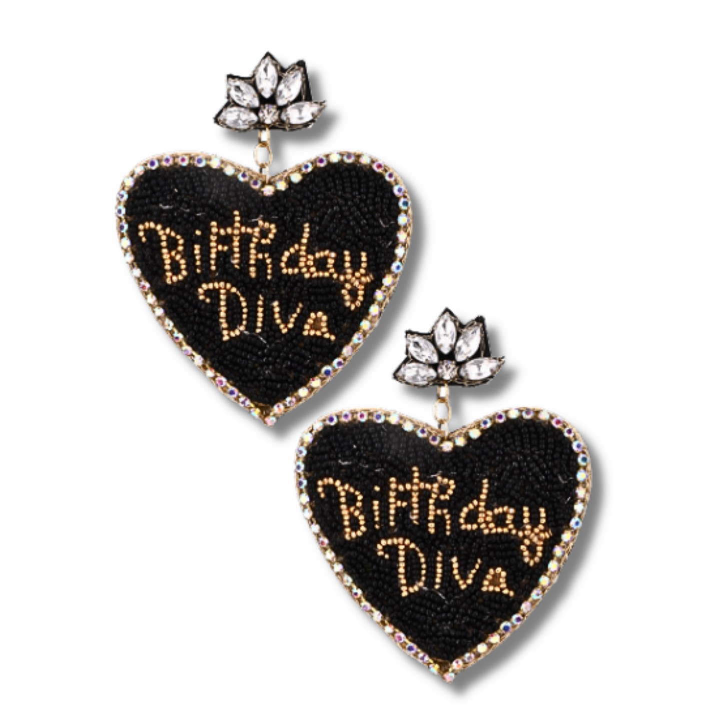 BIRTHDAY DIVA Heart Celebration Beaded Rhinestone Earrings