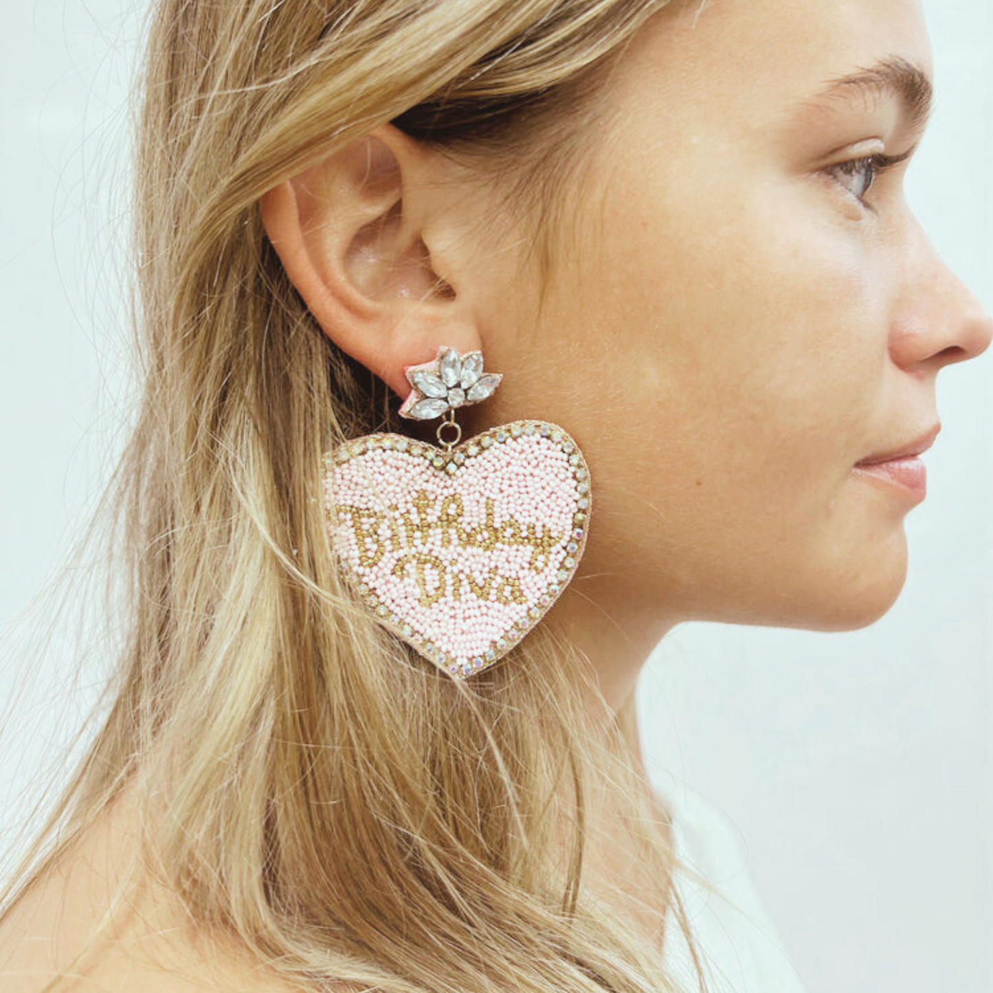 BIRTHDAY DIVA Heart Celebration Beaded Rhinestone Earrings