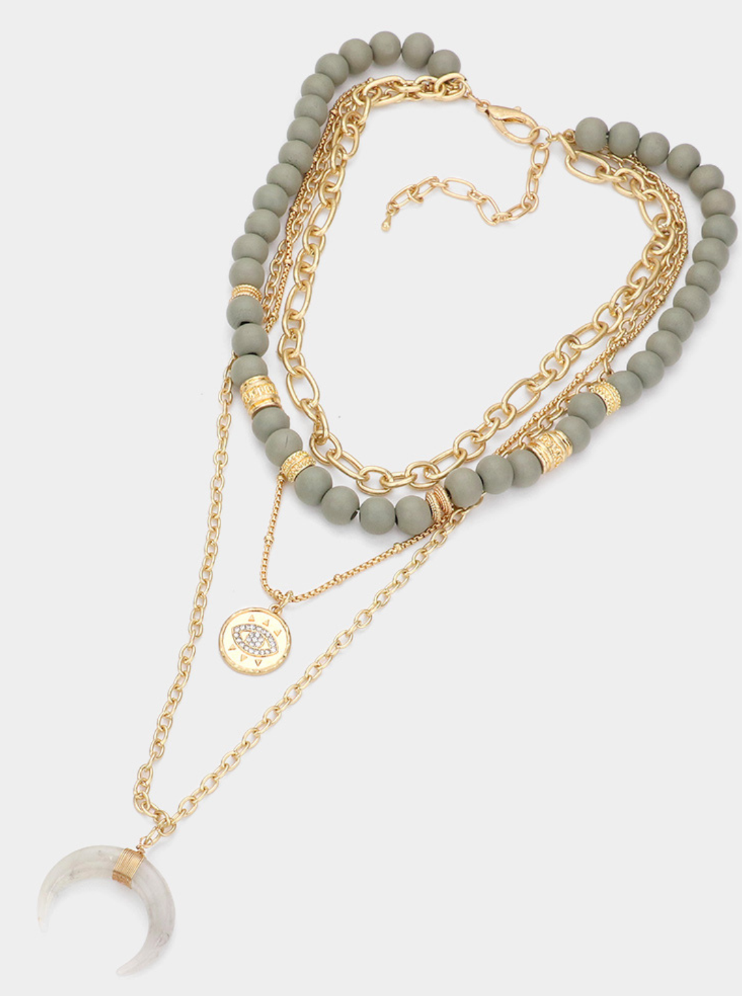Evil Eye Pendant Beaded Layered Necklace
