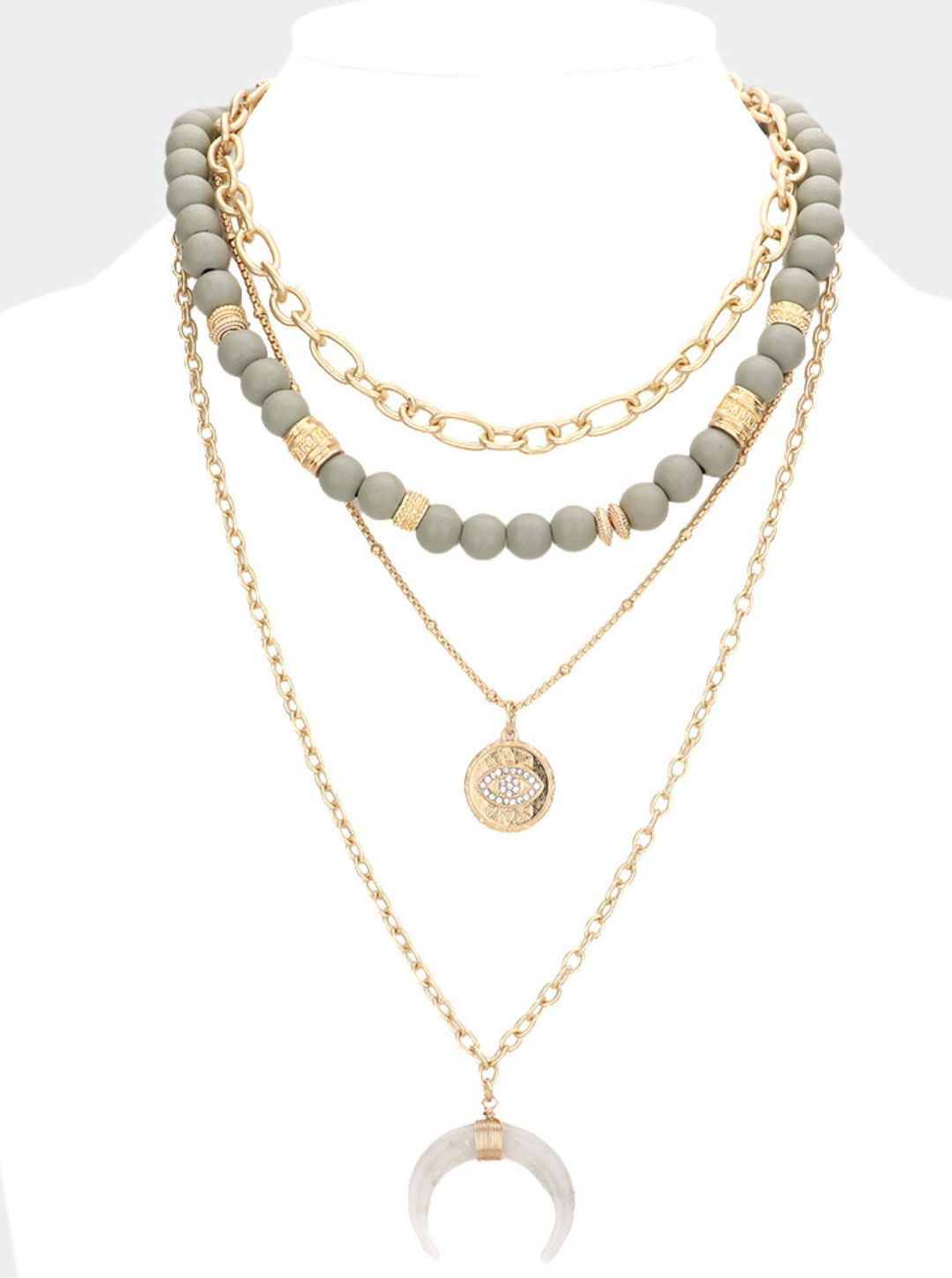 Evil Eye Pendant Beaded Layered Necklace