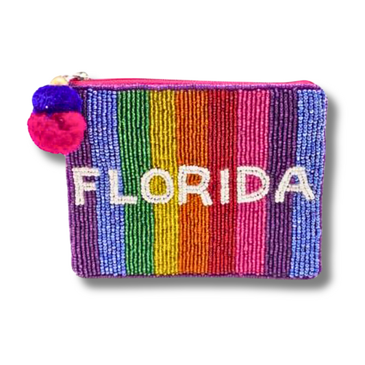Rainbow FLORIDA Beaded Storage Money Coin Pouch