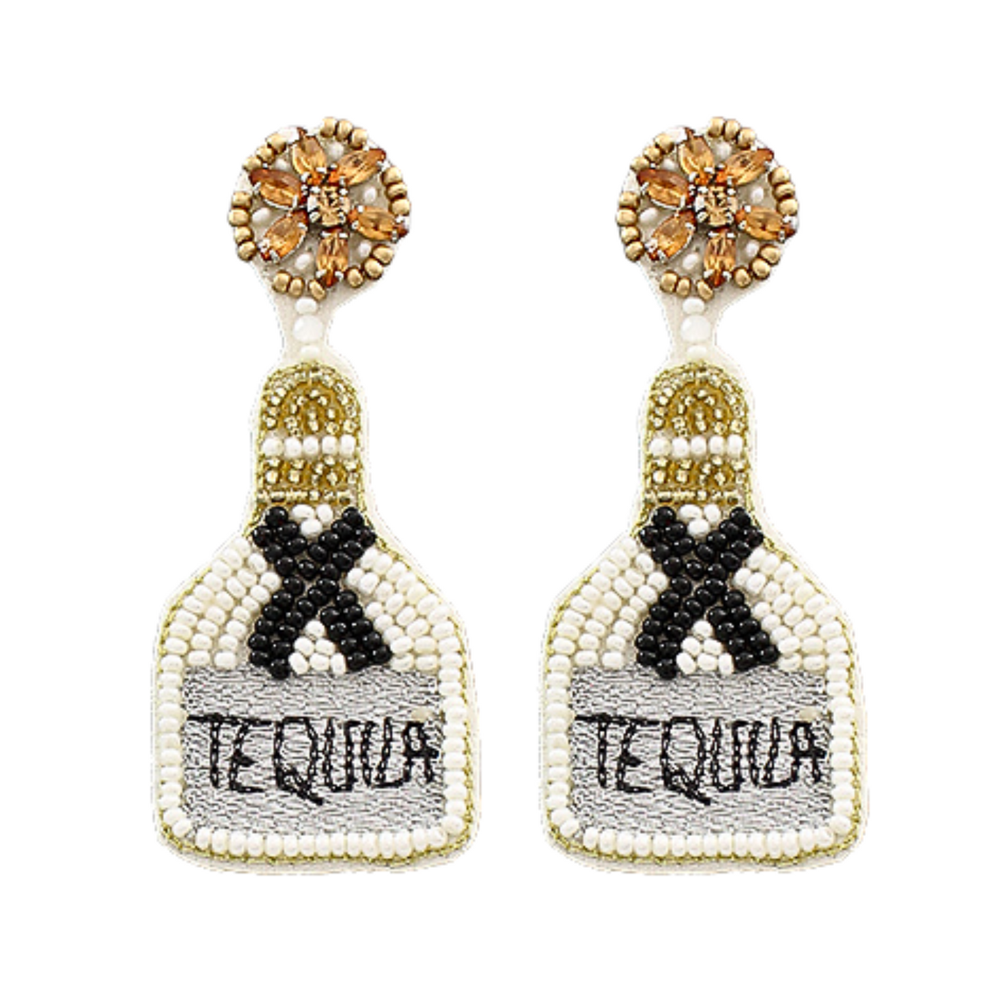 Iconic Brand Tequila Bottle Crystal Seed Beaded Earrings