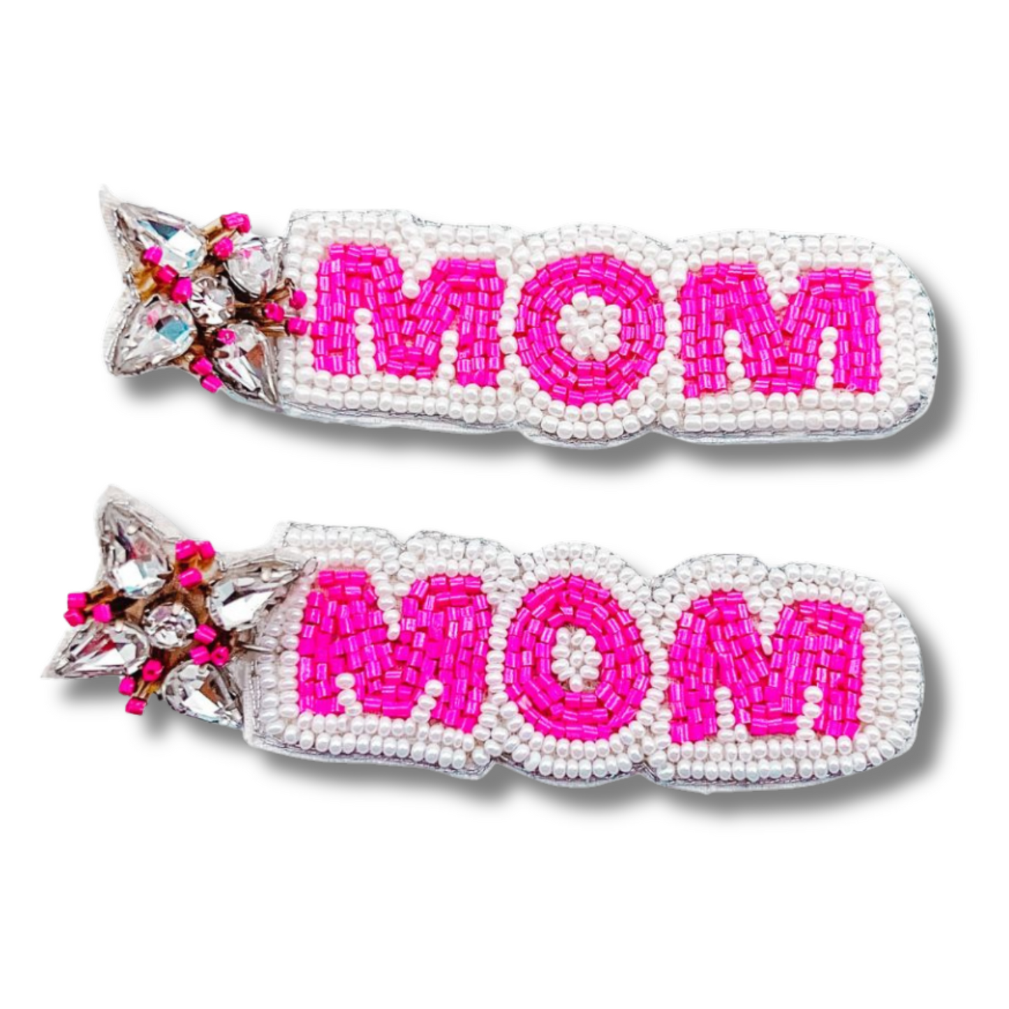Hot Pink Cool MOM Seed Beaded Crystal Earrings