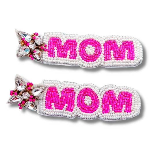 Hot Pink Cool MOM Seed Beaded Crystal Earrings