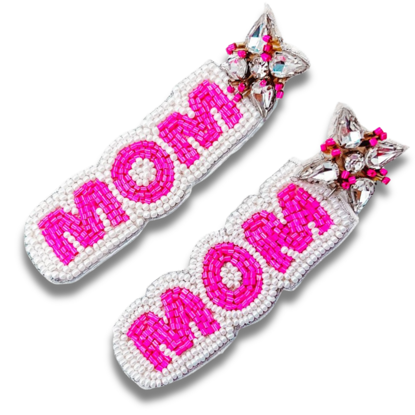 Hot Pink Cool MOM Seed Beaded Crystal Earrings