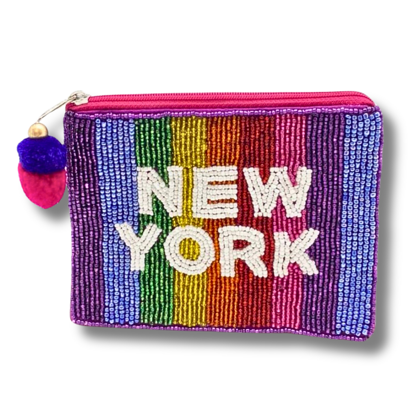 Rainbow NEW YORK Beaded Storage Money Coin Pouch