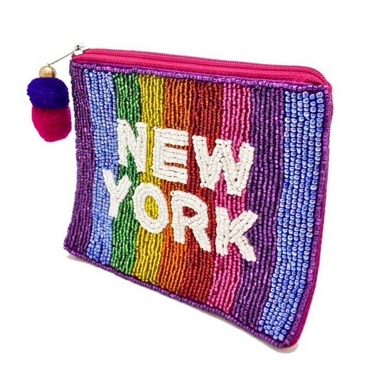 Rainbow NEW YORK Beaded Storage Money Coin Pouch