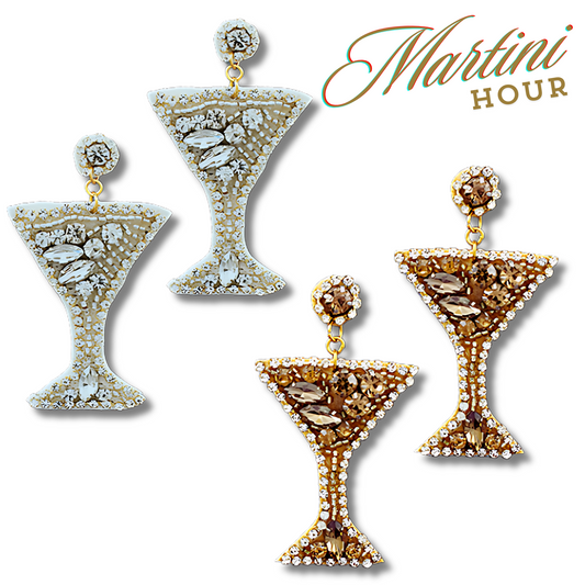 Austrian Crystal Seed Beaded Martini Glass Earrings
