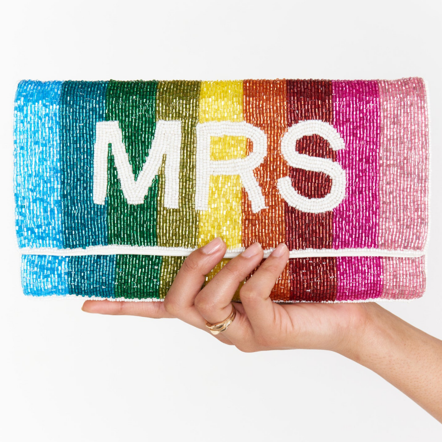 MRS Rainbow Beaded Crossbody Chain Clutch Handbag