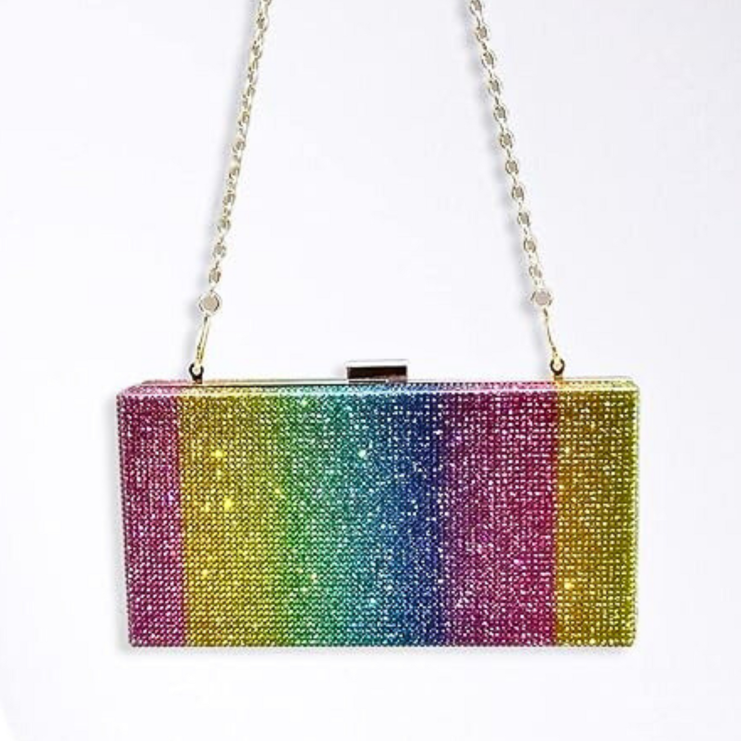 Rainbow Bling Crossbody Chain Clutch Handbag
