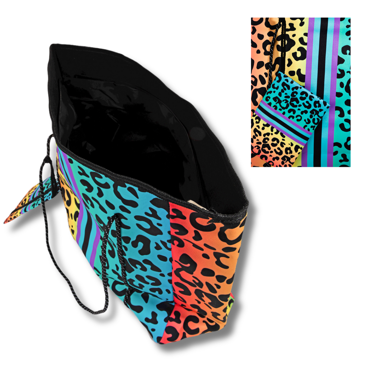 Rainbow Leopard Oversized Tote Bag with Storage Pouch