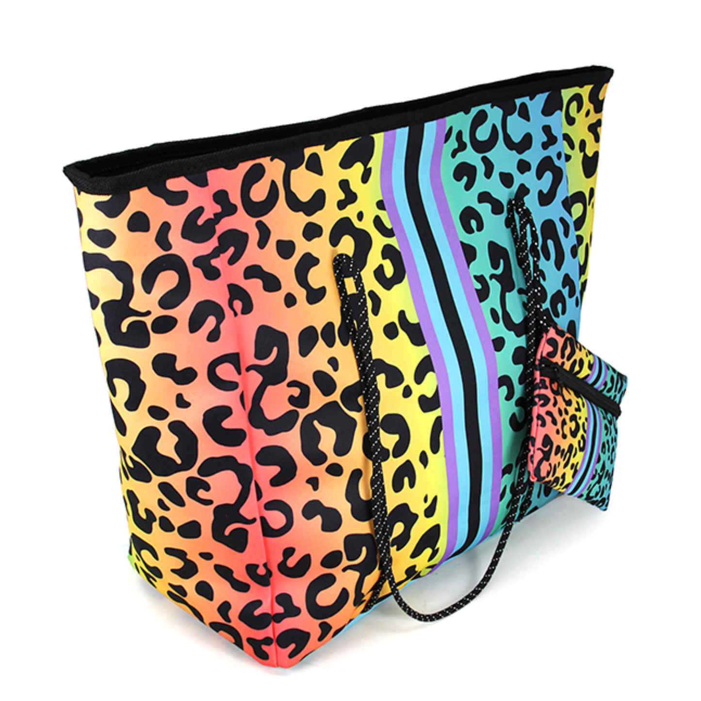 Rainbow Leopard Oversized Tote Bag with Storage Pouch