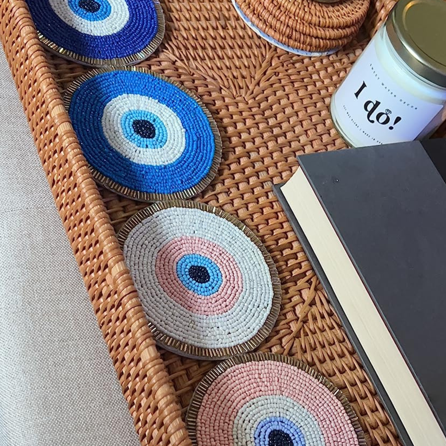 Evil Eye Artisan Beaded Set of 4 Coasters