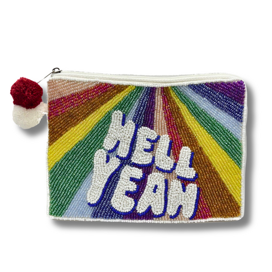 Rainbow HELL YEAH Beaded Storage Money Coin Pouch