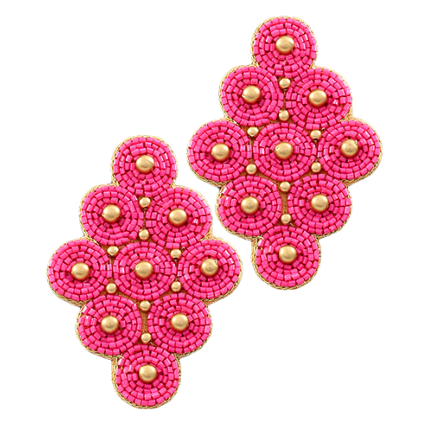 Seed Bead Cluster Circle Drop Gold Beaded Earrings