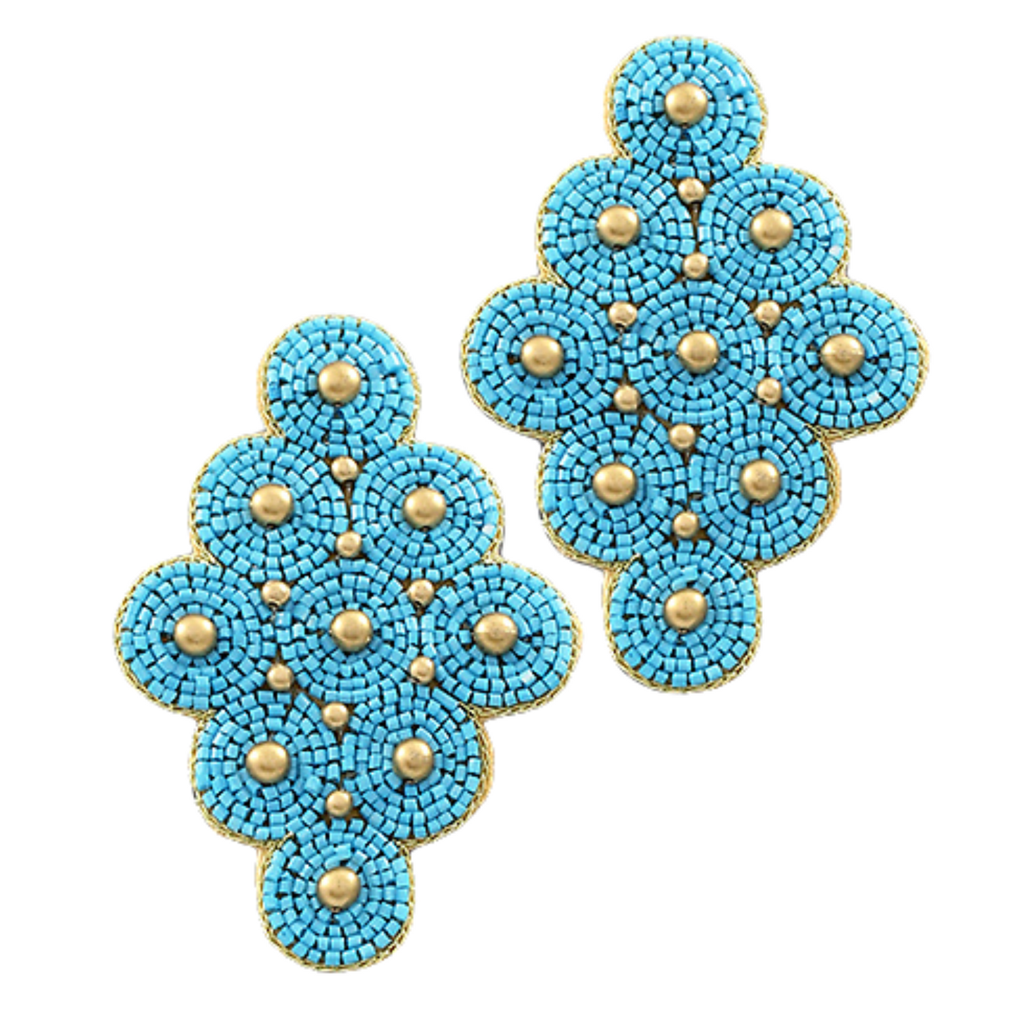 Seed Bead Cluster Circle Drop Gold Beaded Earrings