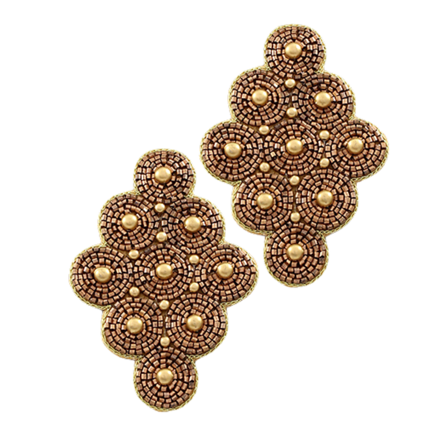 Seed Bead Cluster Circle Drop Gold Beaded Earrings