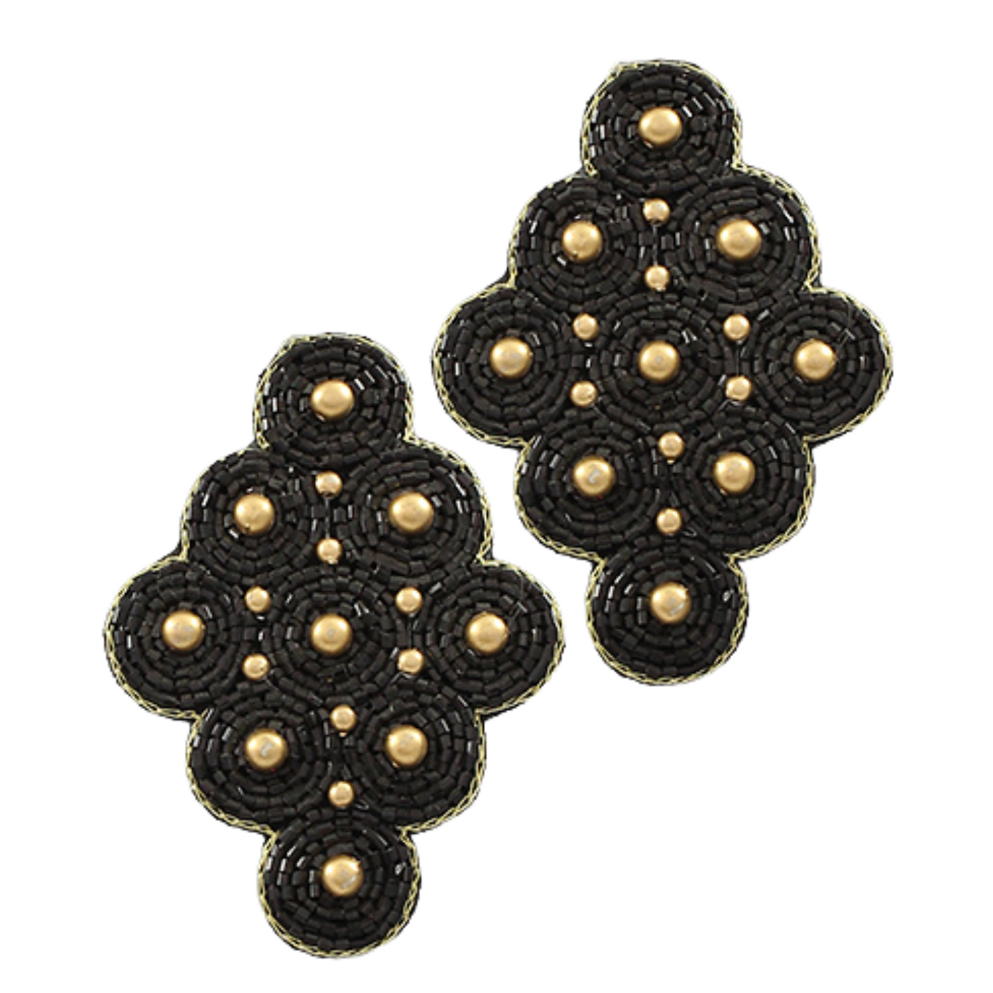 Seed Bead Cluster Circle Drop Gold Beaded Earrings