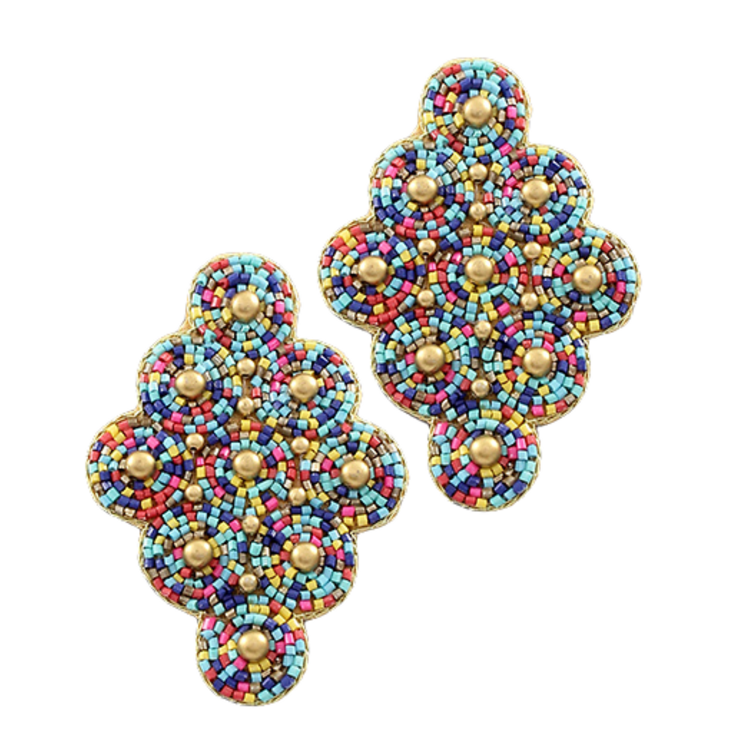 Seed Bead Cluster Circle Drop Gold Beaded Earrings