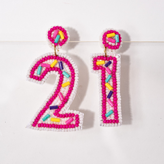21st BIRTHDAY 21 Seed Bead Celebration Earrings