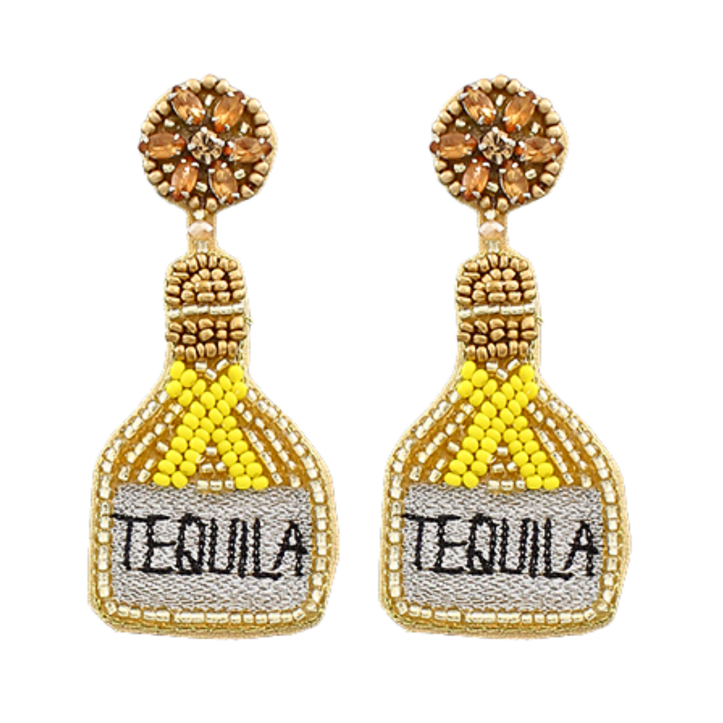 Iconic Brand Tequila Bottle Crystal Seed Beaded Earrings