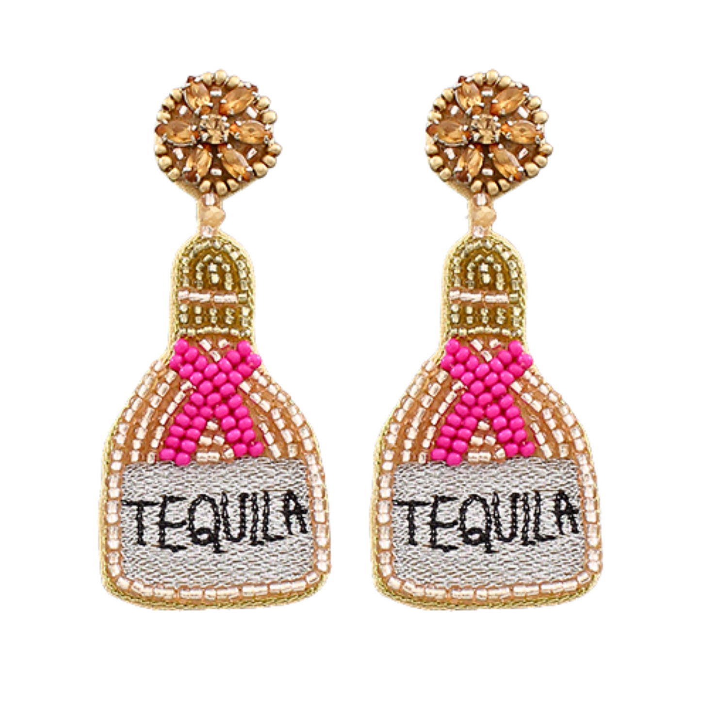 Iconic Brand Tequila Bottle Crystal Seed Beaded Earrings