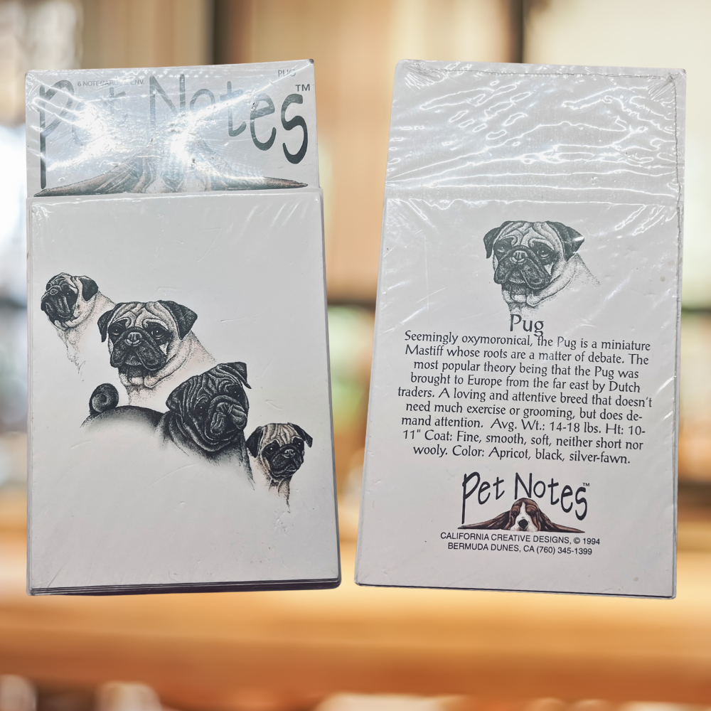 Vintage Dog Breed Note Card Set - Pug