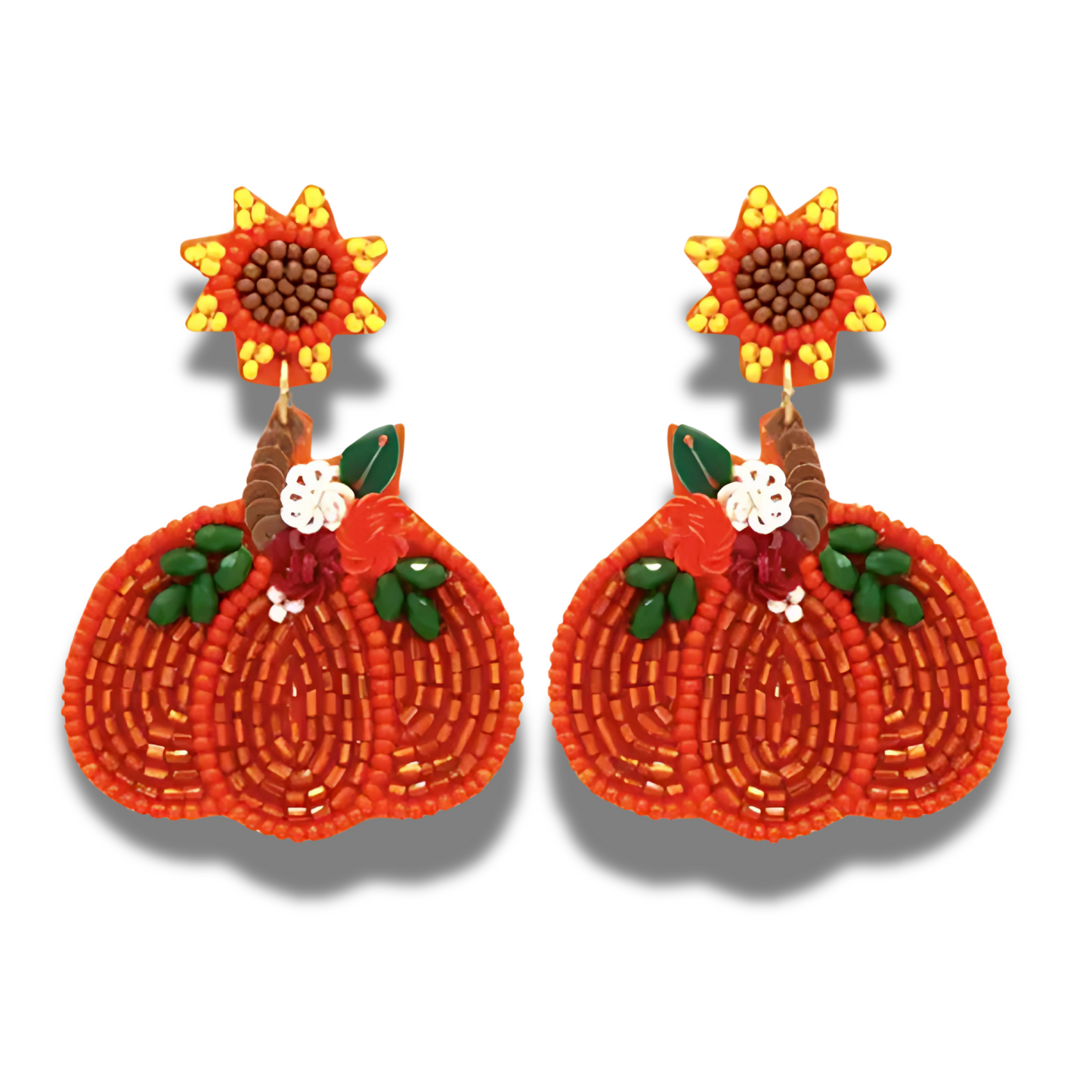 Sunflower Sparkle Floral Pumpkin Beaded Earrings