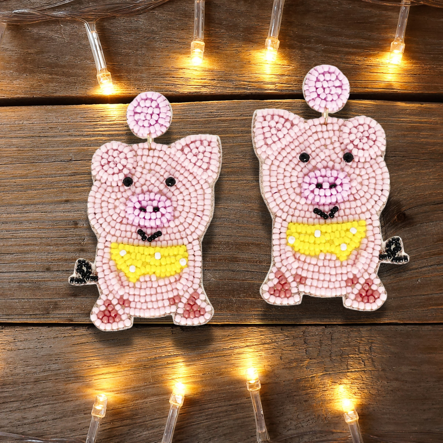 Polka Dot Bandana Pig Beaded Earrings