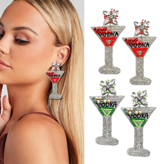 Vodka Martini Crystal Seed Beaded Party Earrings