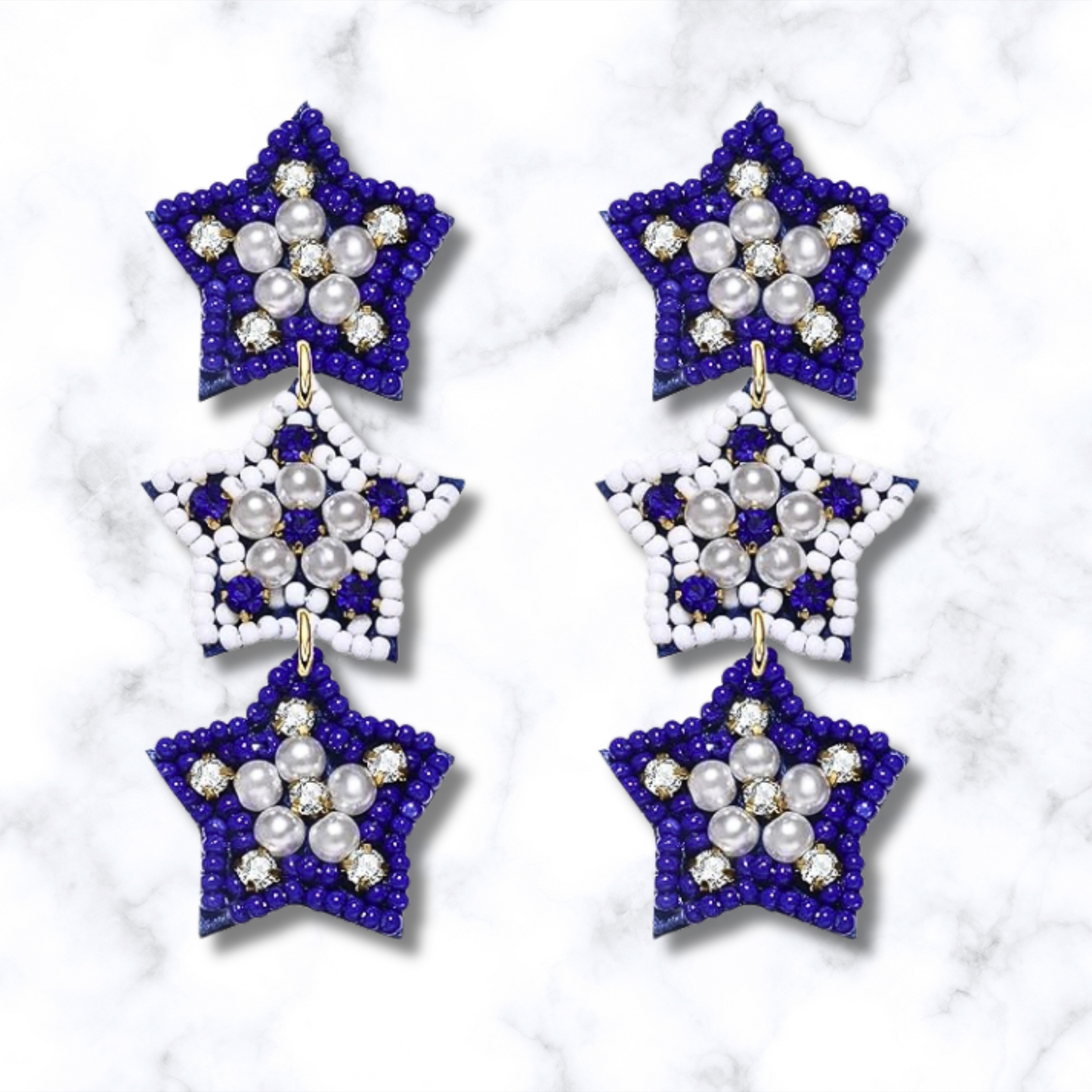 Blue White Stars Football Team Colors Beaded Earrings
