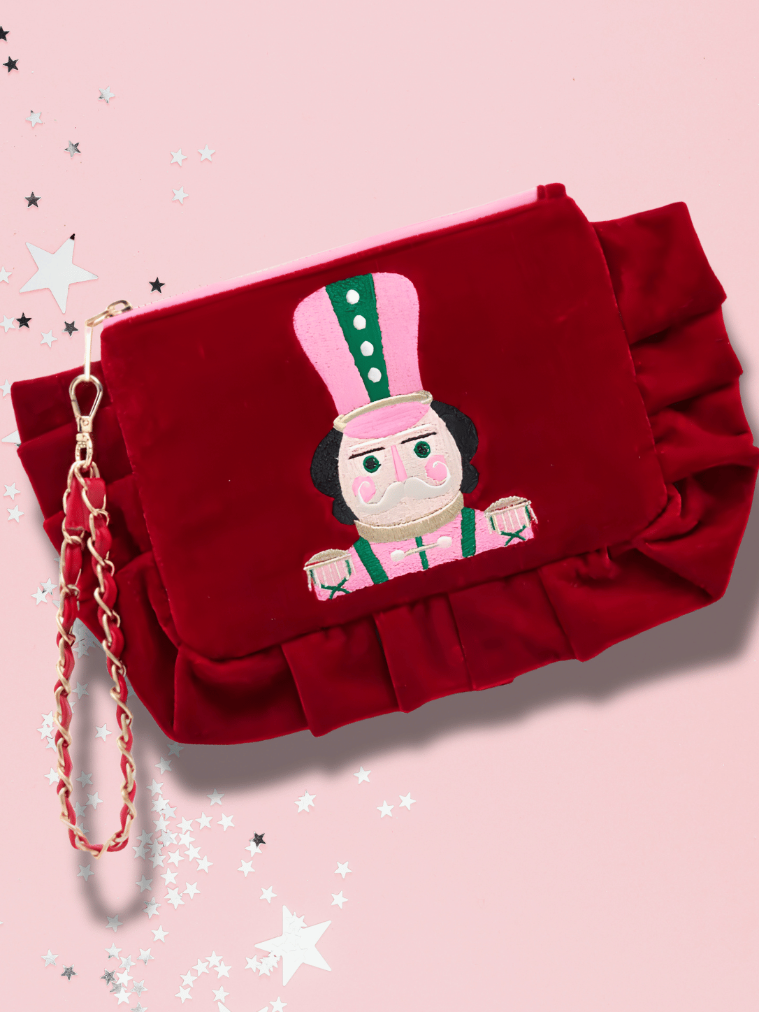 Holiday Nutcracker Red Ruffle Wristlet Handbag