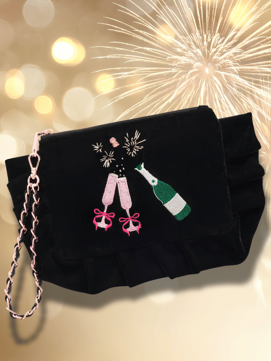 Pop The Cork Holiday Ruffle Wristlet Handbag