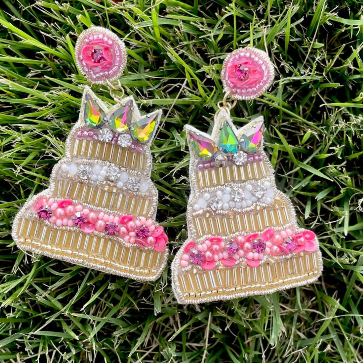 BIRTHDAY Layered Cake Gift Beaded Celebration Day Earrings