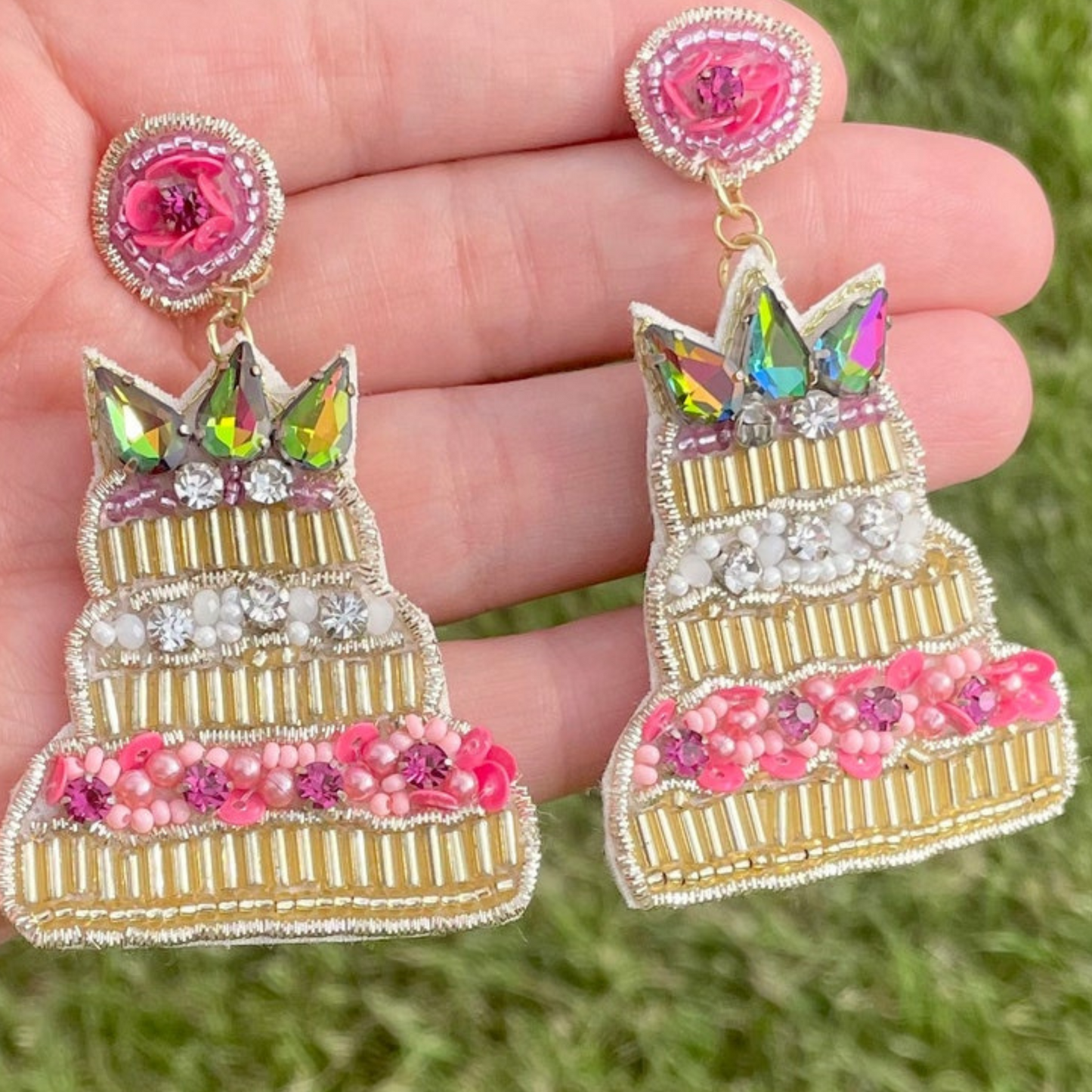 BIRTHDAY Layered Cake Gift Beaded Celebration Day Earrings