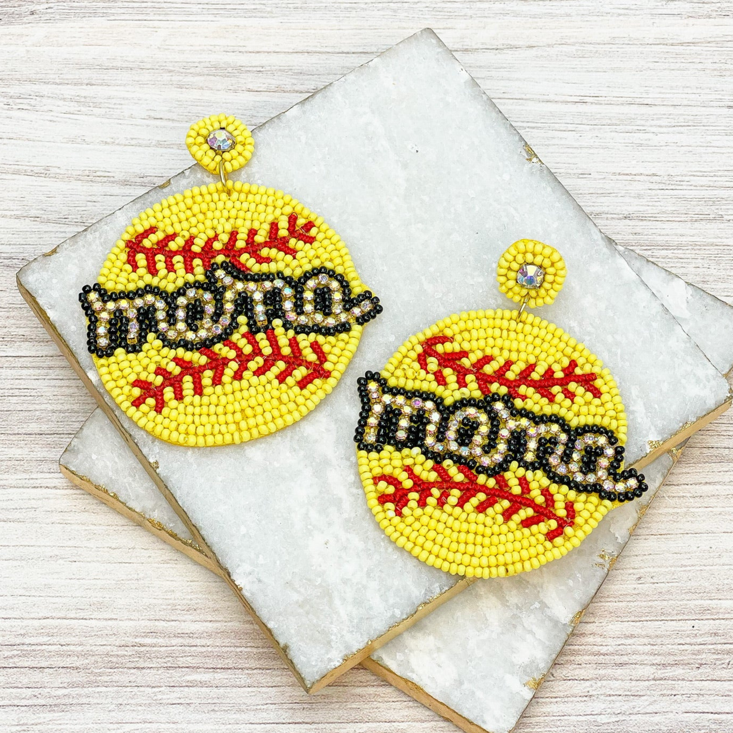 Softball MAMA Beaded Rhinestone Sports Theme Earrings