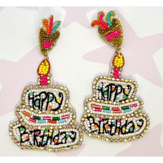 BIRTHDAY Layer Cake Celebration Beaded Rhinestone Earrings