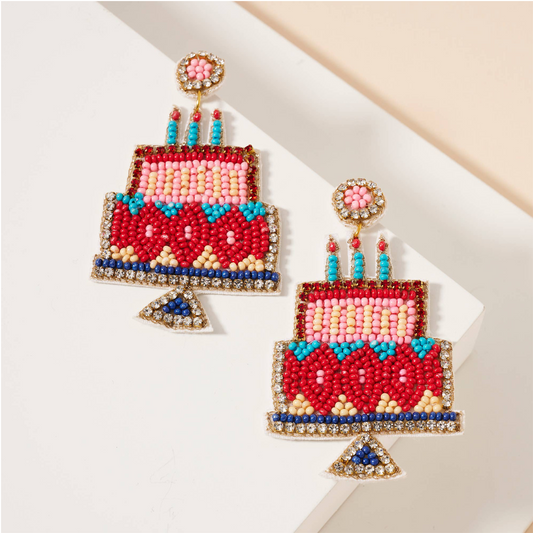 BIRTHDAY Layer Cake Beaded Rhinestone Earrings