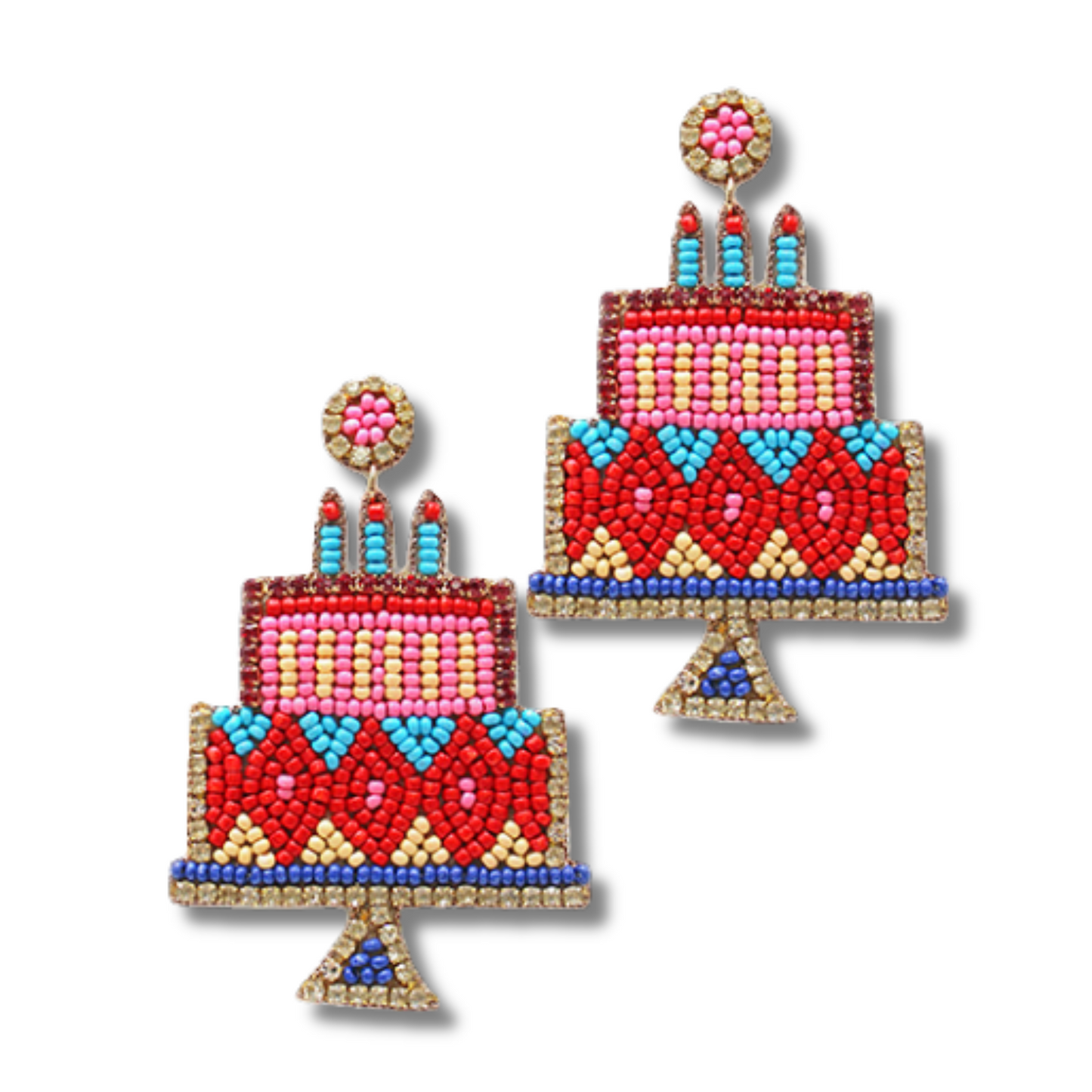 BIRTHDAY Layer Cake Beaded Rhinestone Earrings