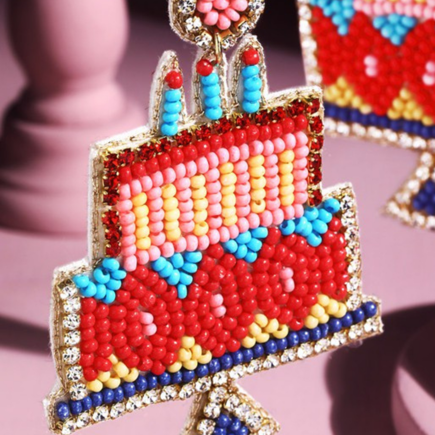 BIRTHDAY Layer Cake Beaded Rhinestone Earrings