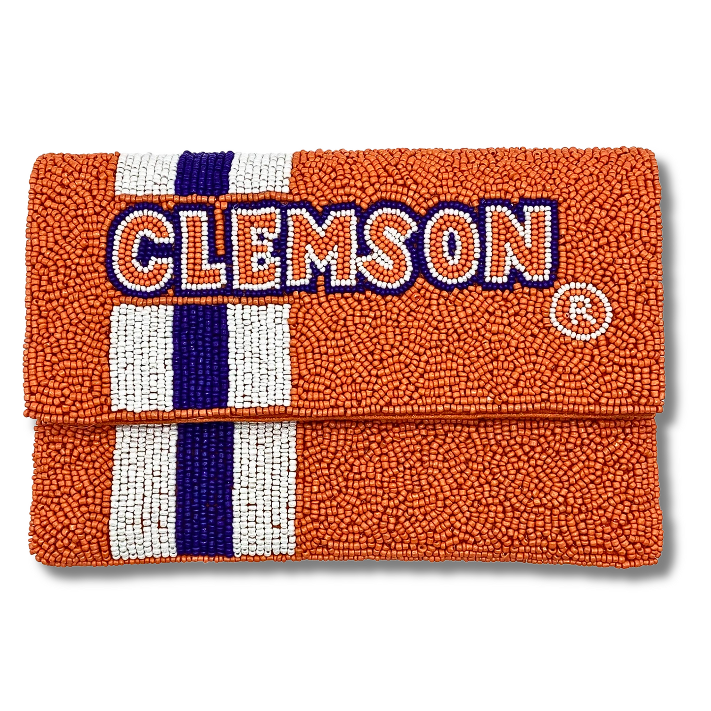 CLEMSON Football Orange Seed Beaded Crossbody Clutch Bag