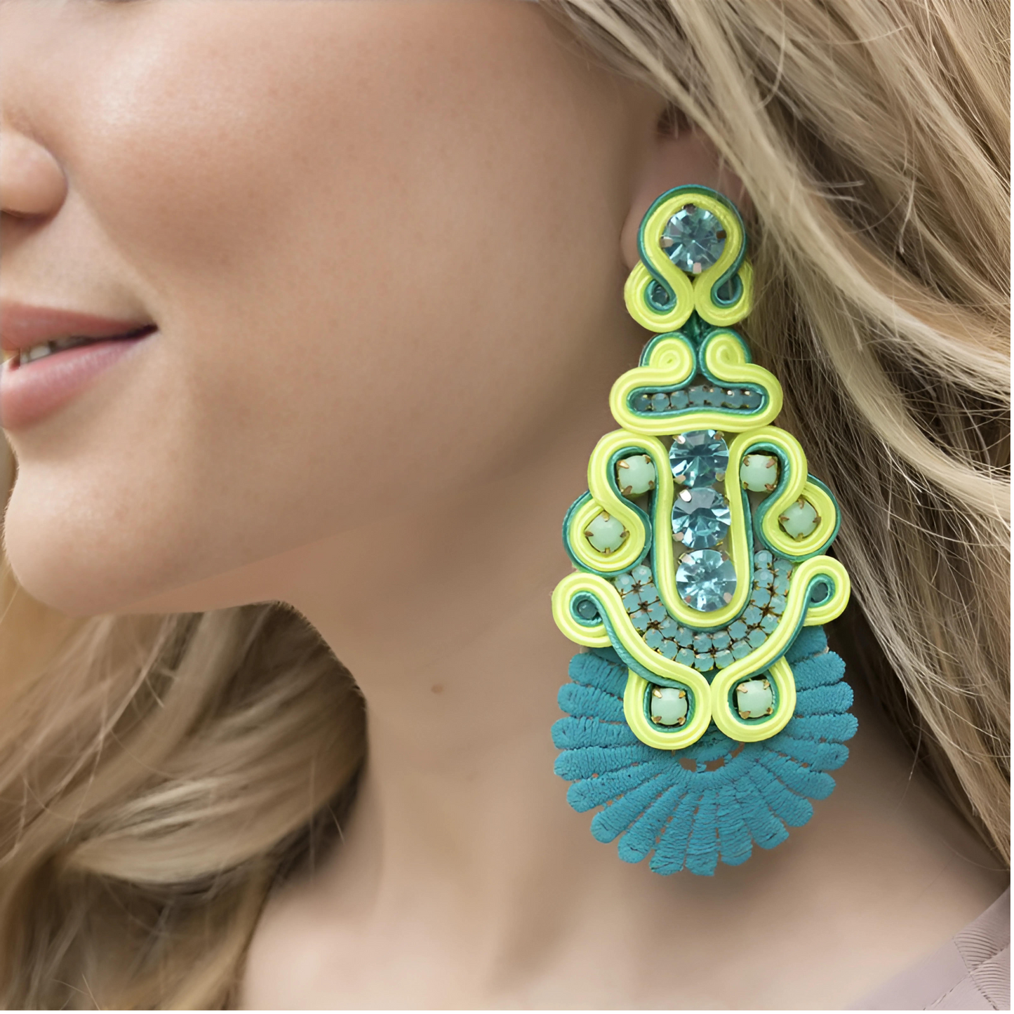 Sea Maiden French Soutache Artisan Made Statement Earrings