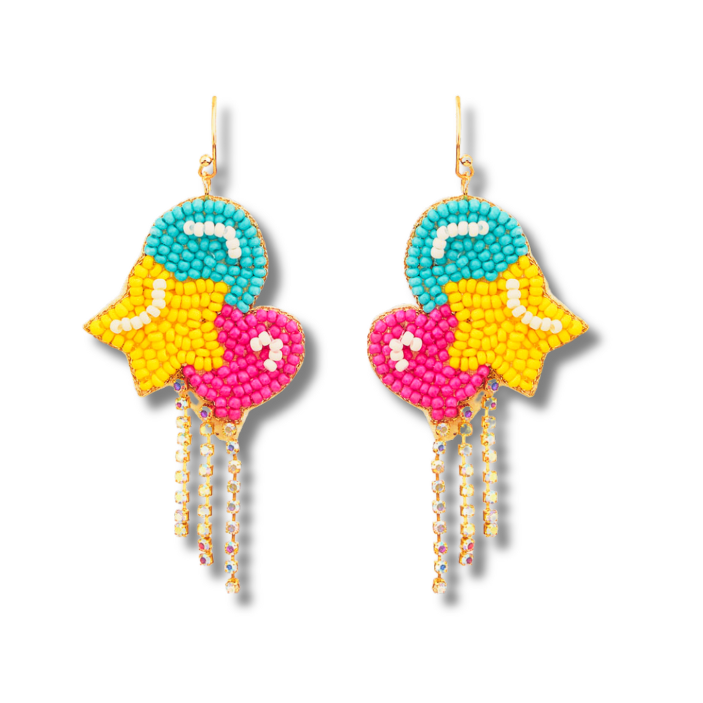 Birthday Celebration Beaded Rhinestone Fringe Star Balloon Earrings