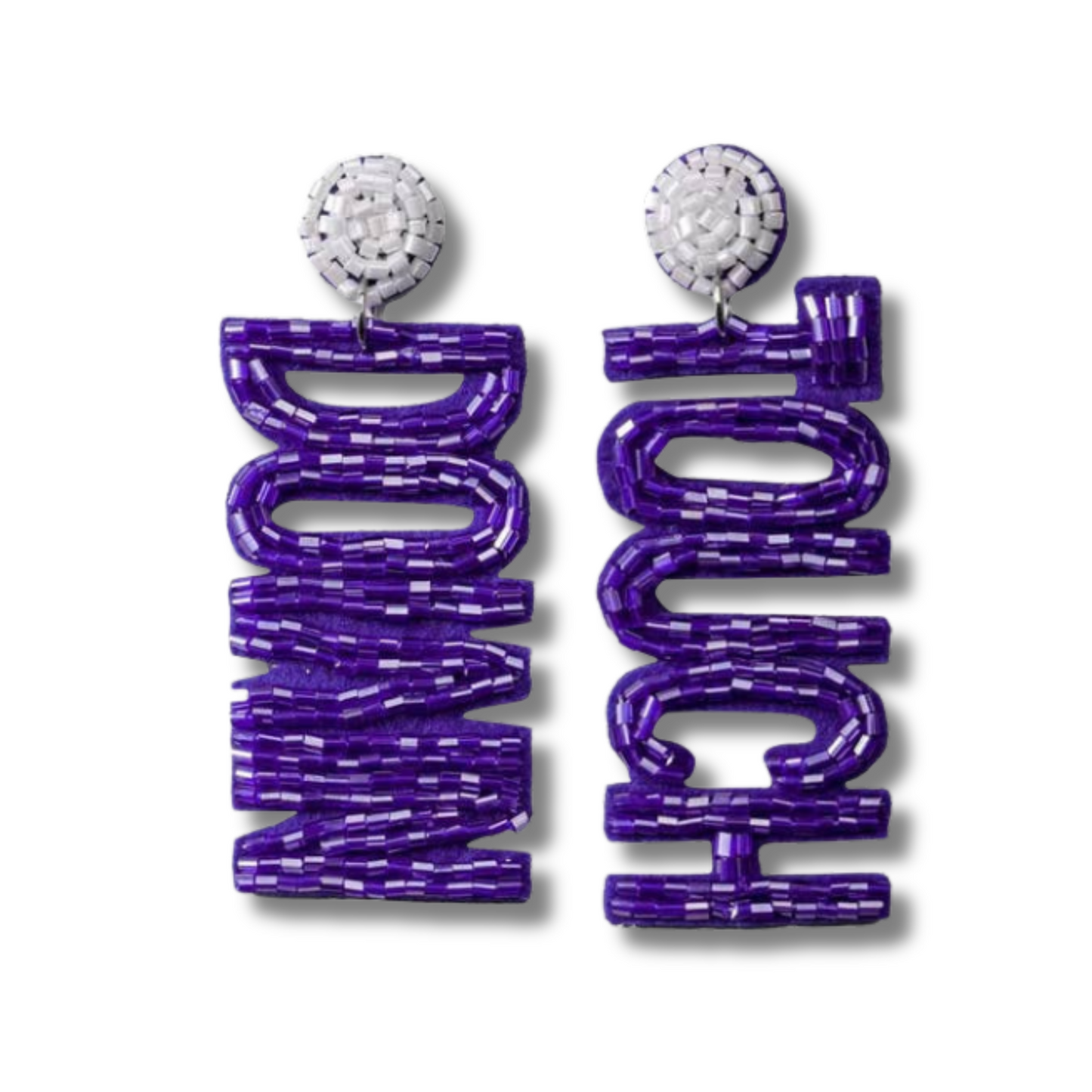 TCU Football TOUCHDOWN Purple White Beaded Earrings