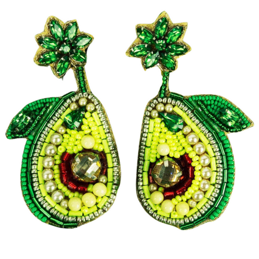 Avocado Mexican Fiesta Food Crystal Seed Beaded Earrings