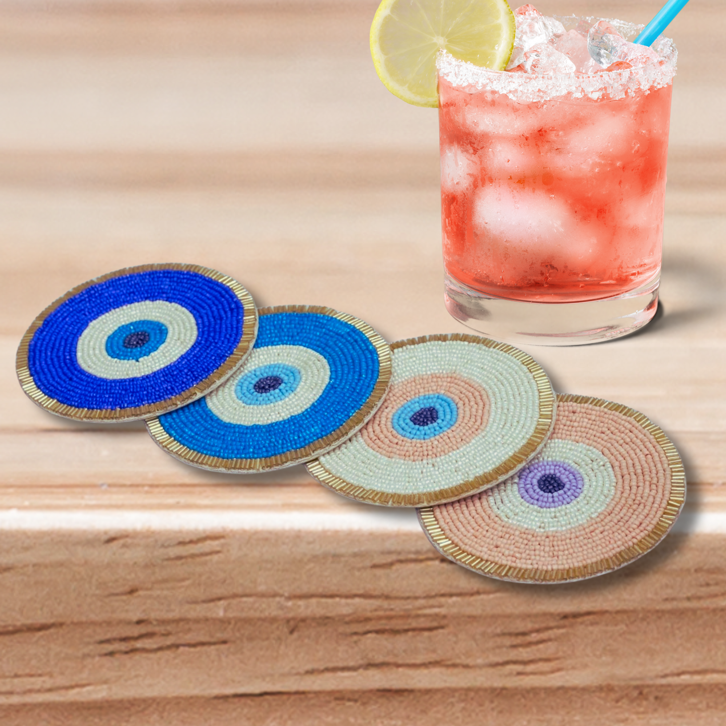 Evil Eye Artisan Beaded Set of 4 Coasters