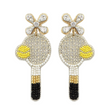 TENNIS Theme Silver Black Beaded Crystal Racket Earrings