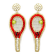 TENNIS Theme Seed Beaded Red Sparkle Racket Earrings