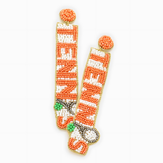 TENNIS Theme Seed Beaded Orange Players Earrings