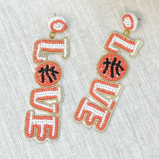 Basketball Love Theme Seed Beaded Orange Players Earrings